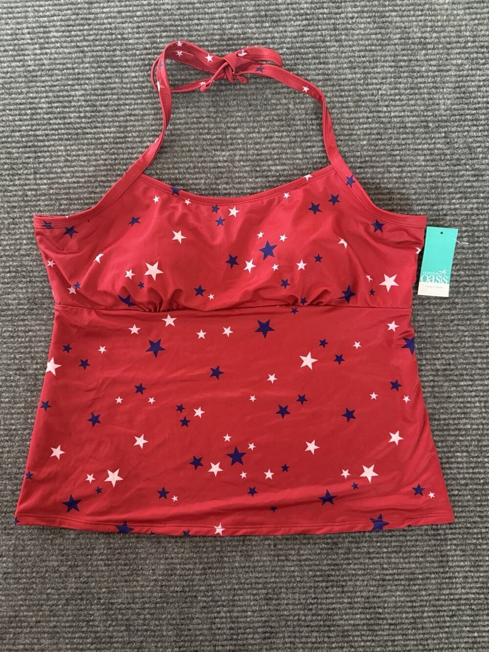 Outdoor Oasis Seaside Cabana Red Stars Tankini Top Plus Size 0X 4th Of July NWT